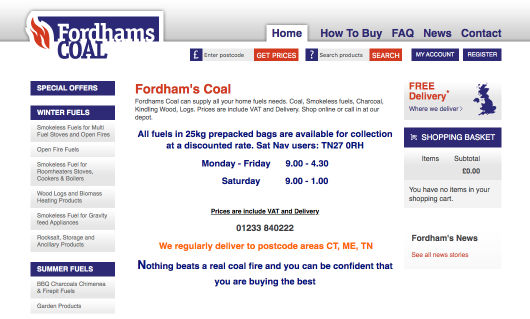 Old Fordhams Coal website homepage